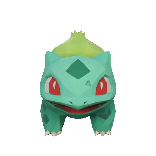 A colored low-poly Bulbasaur turning through a full rotation